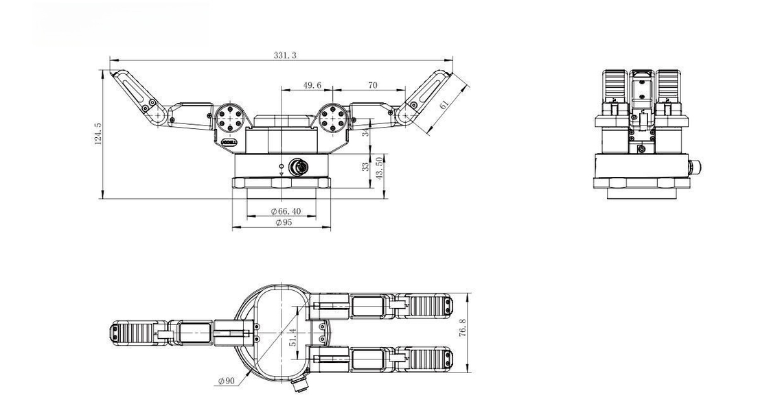 Three 3 Finger Adaptive Robot Gripper System Easily Envelops Grasps Self Weight 0.98kg 60W